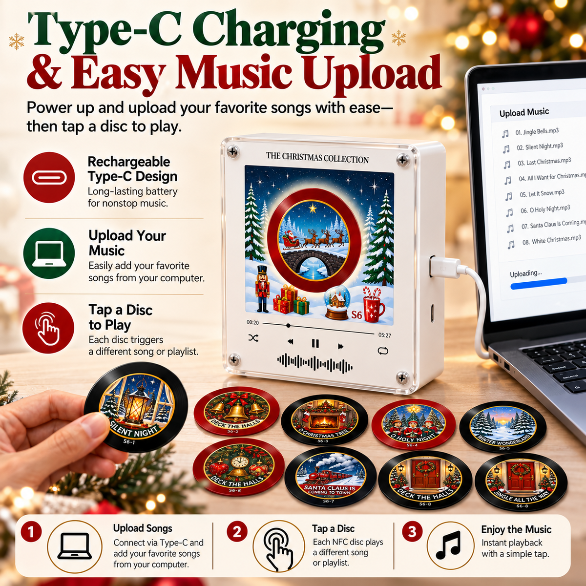 HolidaySpins™ Christmas Vinyl Music Player